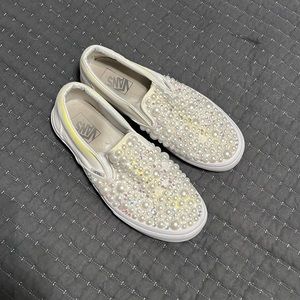 Hand studded white vans